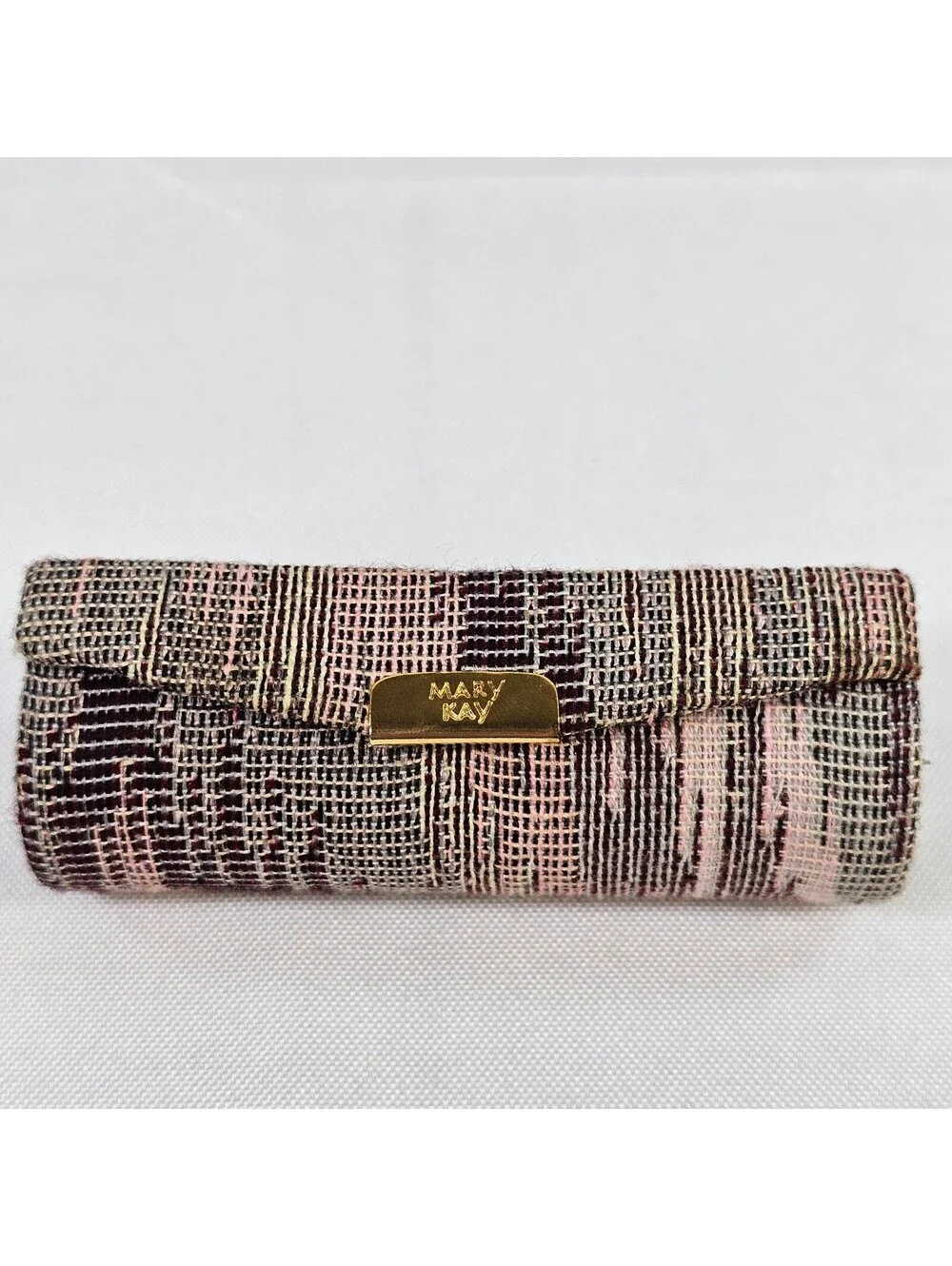 Vintage Mary Kay Woven Tapestry Lipstick Case and Compact Pouch Set Pink Gold